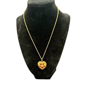 Avon Gold and Red poinsettia Heart Necklace NIB 1992 vintage